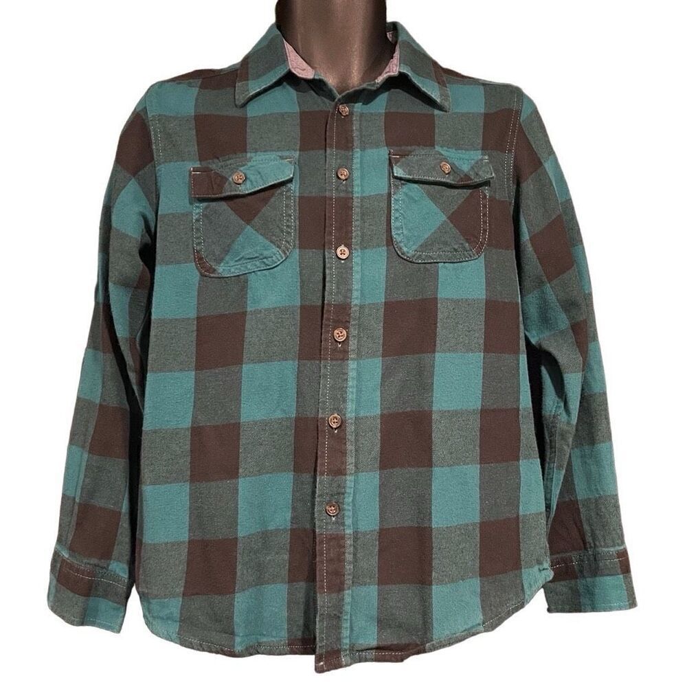 Wonder Nation Plaid Green & Black Flannel Button Shirt Boy’s XL